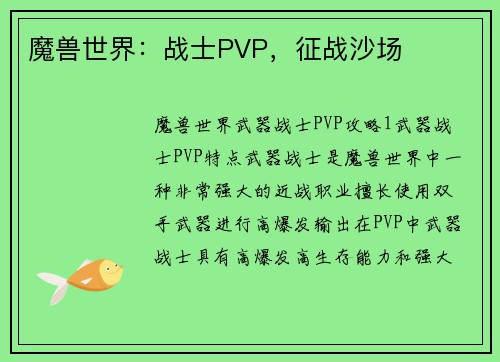 魔兽世界：战士PVP，征战沙场